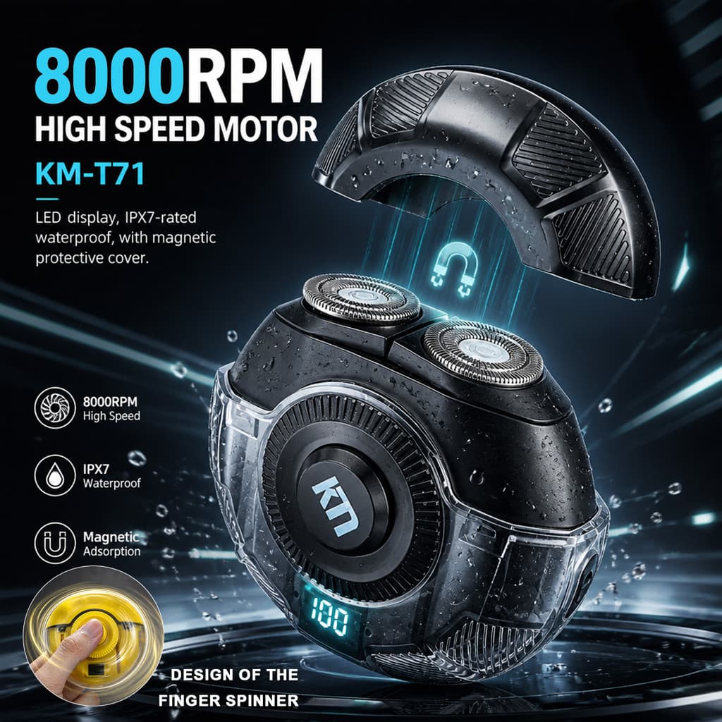 Kemei KM-T71 Mini Máquina De Barbear Elétrica Masculina Fidget Spinner 8000RPM LCD Sem Fio IPX7 Lavável Máquinas De Barb