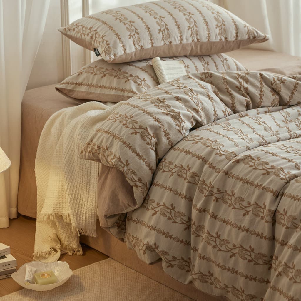 Cama Jacquard tingida de fio de algodão estilo francês, conjunto de quatro peças, quarto principal, capa de edredom de a