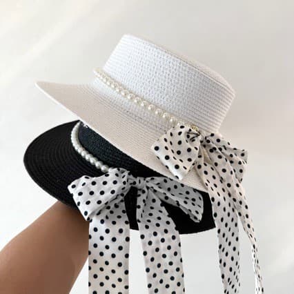 2026 novo produto chapéu francês estilo Hepburn chapéu de sol coreano elegante bolinhas Streamer pérola chapéu superior