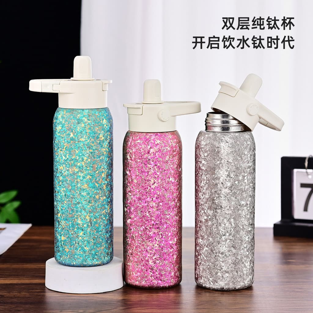 Pop flor de gelo puro titânio palha garrafa térmica copo dobrável fivela portátil cor fantasma portátil ao ar livre copo