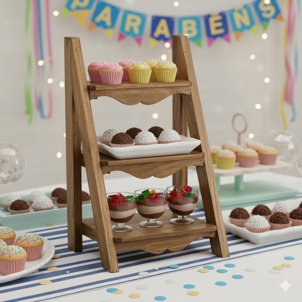 Escadinha de Mesa Madeira Pinus Rústica Porta Doces Decoração Festa Casamento