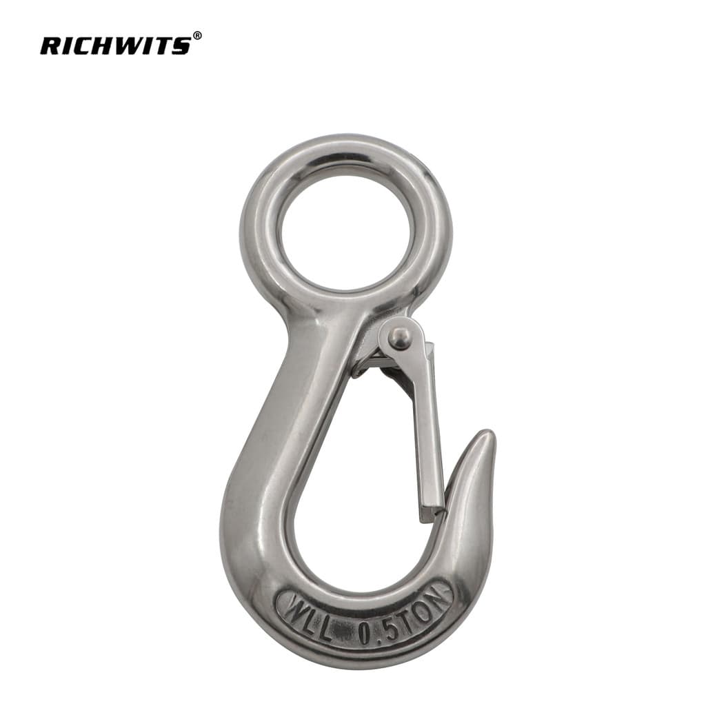 RICHWITS Gancho de carga de olho grande de aço inoxidável 304 Gancho de elevação estilo americano Gancho de mola direcio