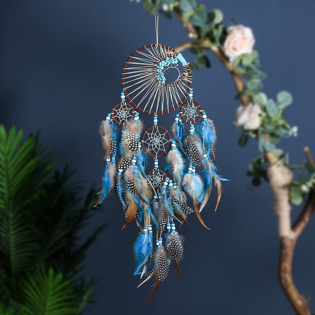 Decoração de Parede Turquesa Dream com Cinco Anéis e Penas 35VT XOMR
