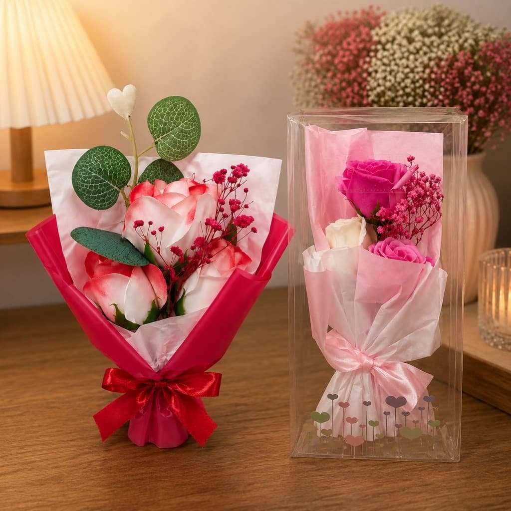 Buque Rosa Artificial Decorativo 24cm Vermelha Realista Seda Flor Permanente