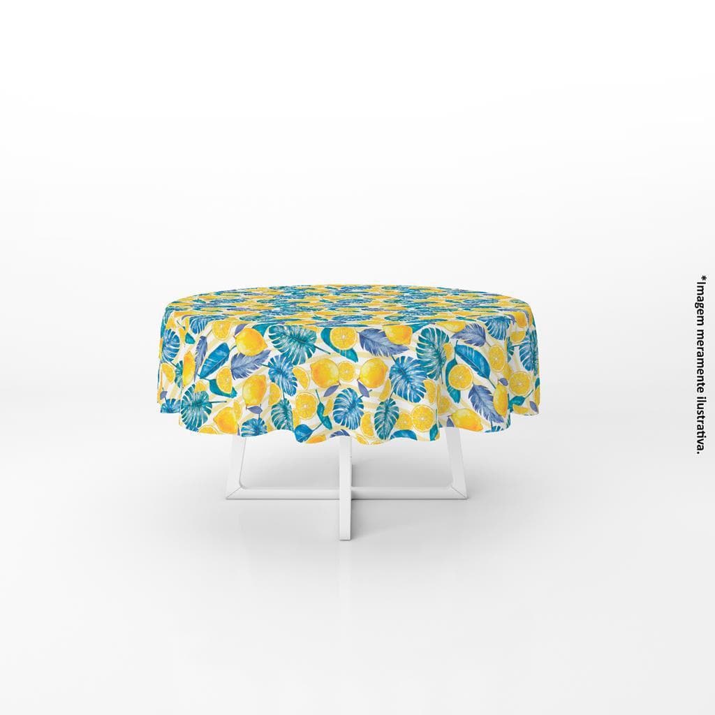 Toalha De Mesa 4 Lugares Redonda Frutas E Flores 140x140cm Oxford Alta Qualidade