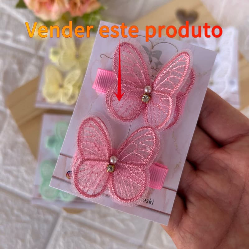 Parzinho de presilhas borboleta de renda no bico de pato baby para bebe menina prendedor menina