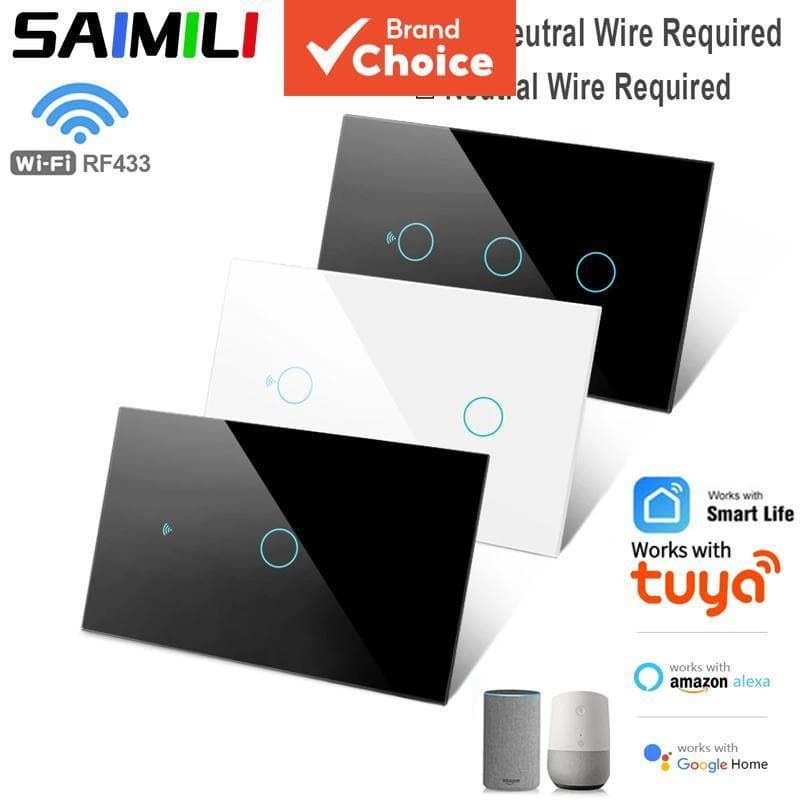 Interruptor Inteligente SAIMILI para Tuya WiFi Interruptor de Parede Touch Inteligente, Zero Fogo, Universal, 3