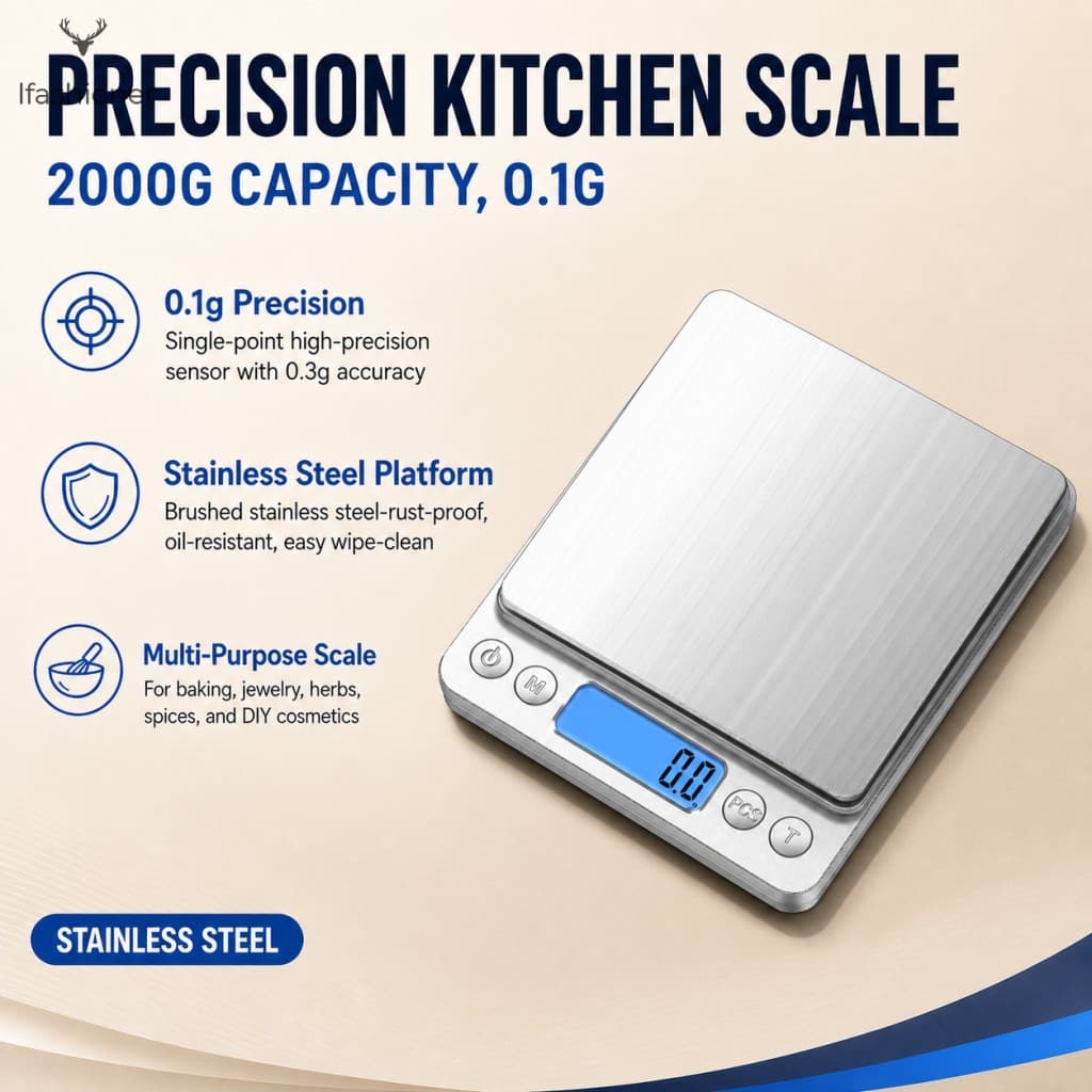 Balança Digital De Cozinha De Alta Precisão , 0.1g , Plataforma De Aço Inoxidável , Múltiplas Unidades , Pesagem Para As