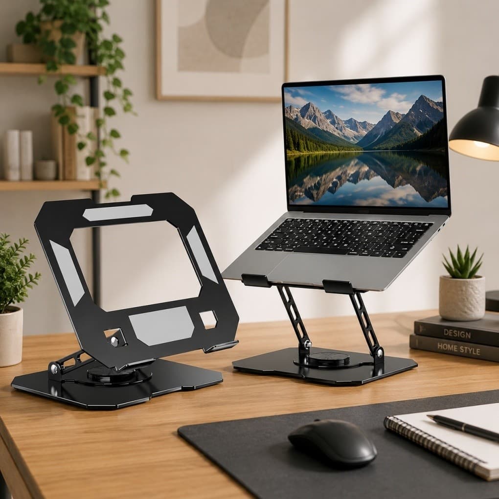 Suporte para Notebook Ajustável | Base Giratória 360° | Dobrável e Portátil | Metal | Notebook e Tablet 10 a 17"