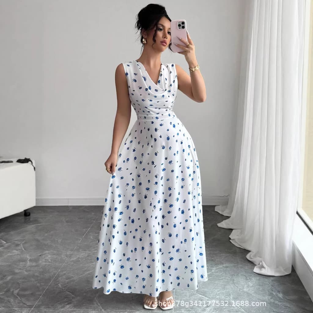 Estoque pronto envio rápido 2026 feminino primavera novo vestido elegante elegante sem mangas cintura estreita mais magr