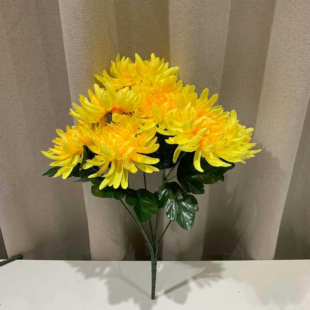 Simulação Crisântemo Qingming Festival Lápide Flores Falsas No Túmulo Festival Flor Grande 7 Cabeças Ramo Branco Amarelo