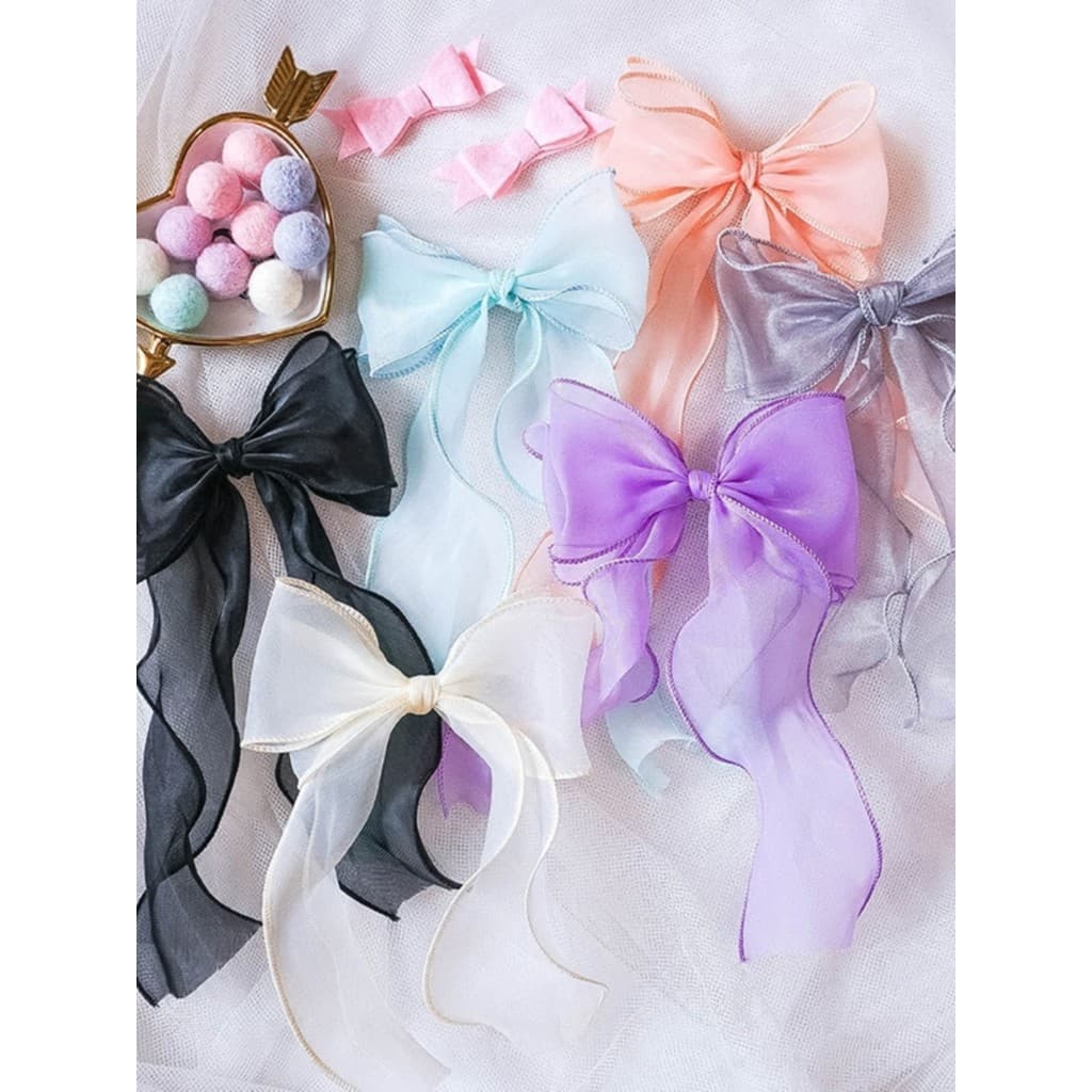 Bonito influenciador bonito japonês querido macio menina fio de neve Organza fita longa arco corda de cabelo anel de cab