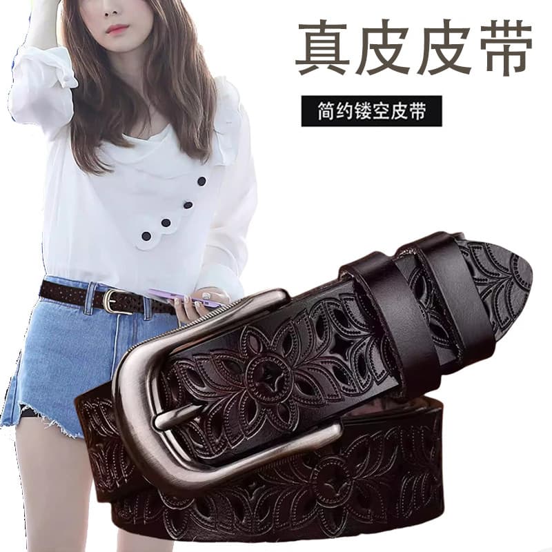 Estilo Retro cinto de couro genuíno com Jeans oco cinto feminino pino fivela moda All-Match calças cinto alongado estuda