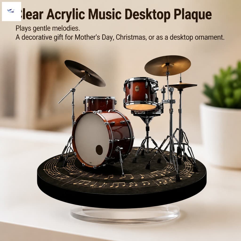 Música Acrílico Desktop Placa Tambor Conjunto Ornamento Claro 2D Suporte Decoração De Escritório Em Casa Presente