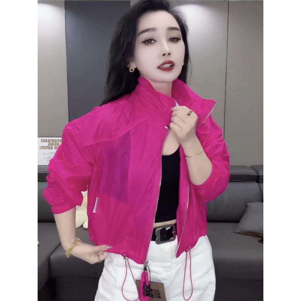 Verão leve curto gola alta protetor solar roupas femininas 2026 novo estilo à prova de ultravioleta solto Casual proteto