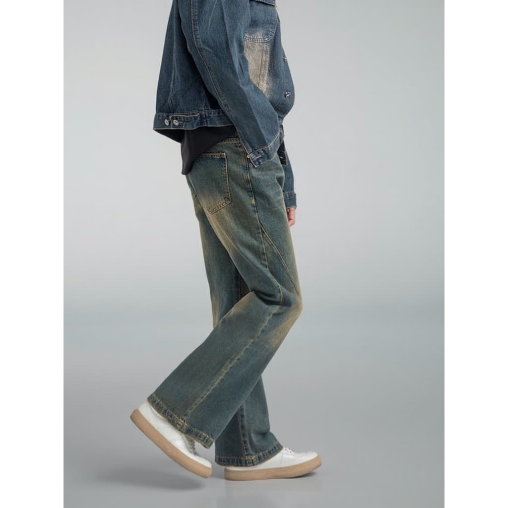 Calças estilo americano Vintage cintura alta Retro queimado Jeans calças de rua alta soltas em linha reta meninos street