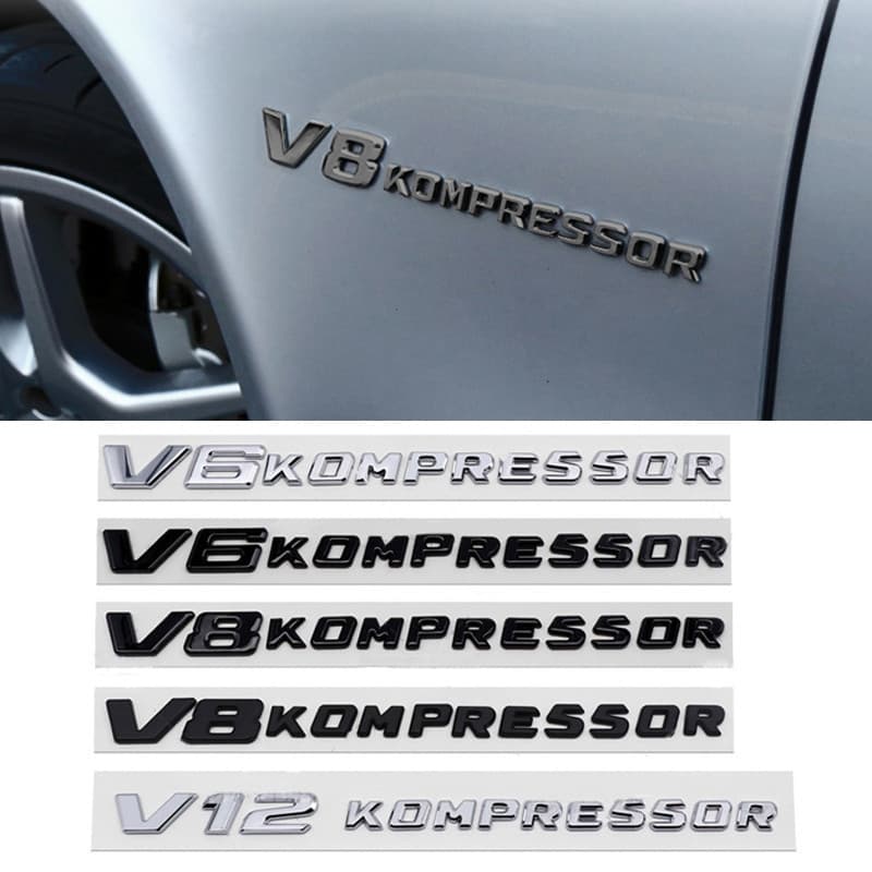 Para V6 V8 V12 KOMPRESSOR Emblema Lateral Do Carro Tronco Adesivo Mercedes Benz W212 W213 W204 W205 W168 W176 CLK GLA G6