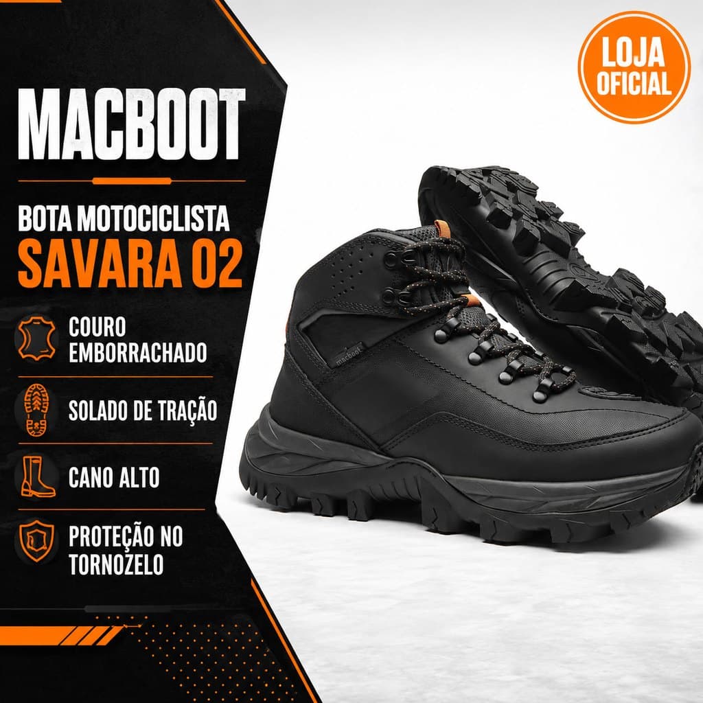 Bota Unissex Motociclista Cano Alto Macboot Savara 02 Couro Trilha Caminhada Trabalho Motoqueiro
