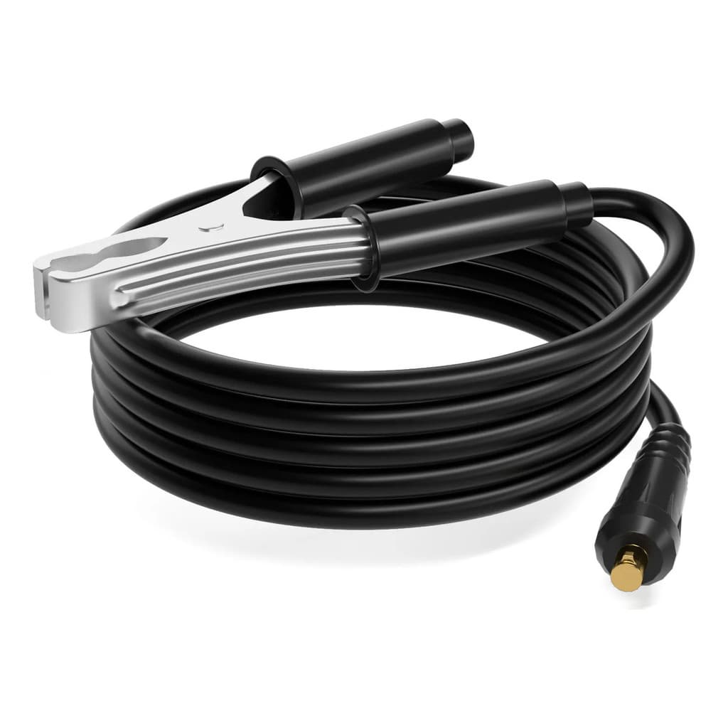Grampo Terra para Solda 200A com Cabo 1m e Plugue Rápido 9mm – Garra de Aterramento para Máquina de Solda MMA