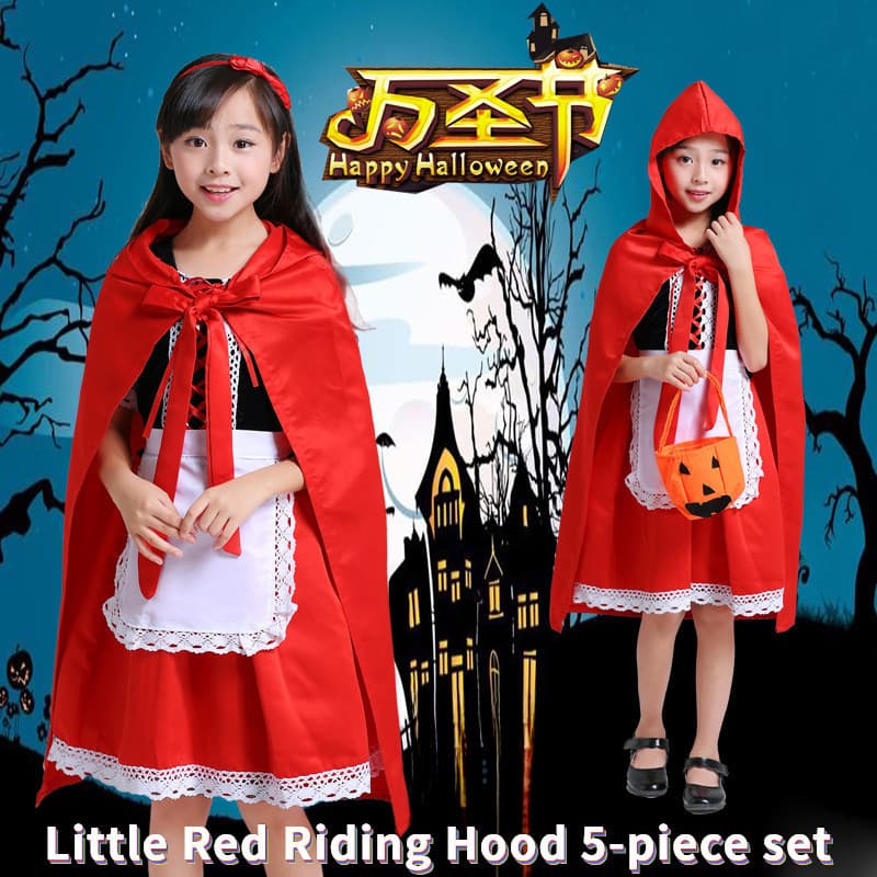 Conjunto De Roupas Infantis De Halloween Com Capuz Pequeno Vermelho Para