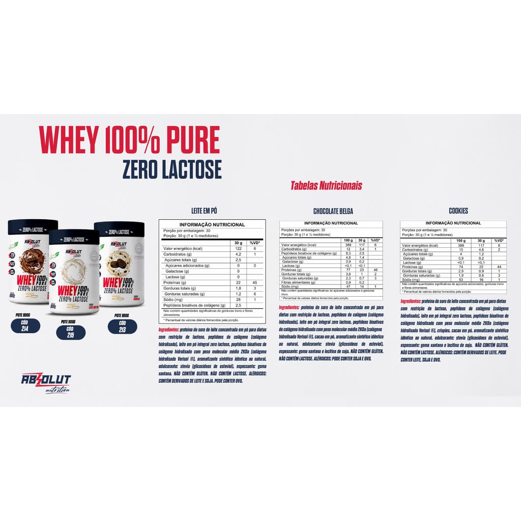 Whey 100% Concentrado Zero Lactose - Absolut Nutrition