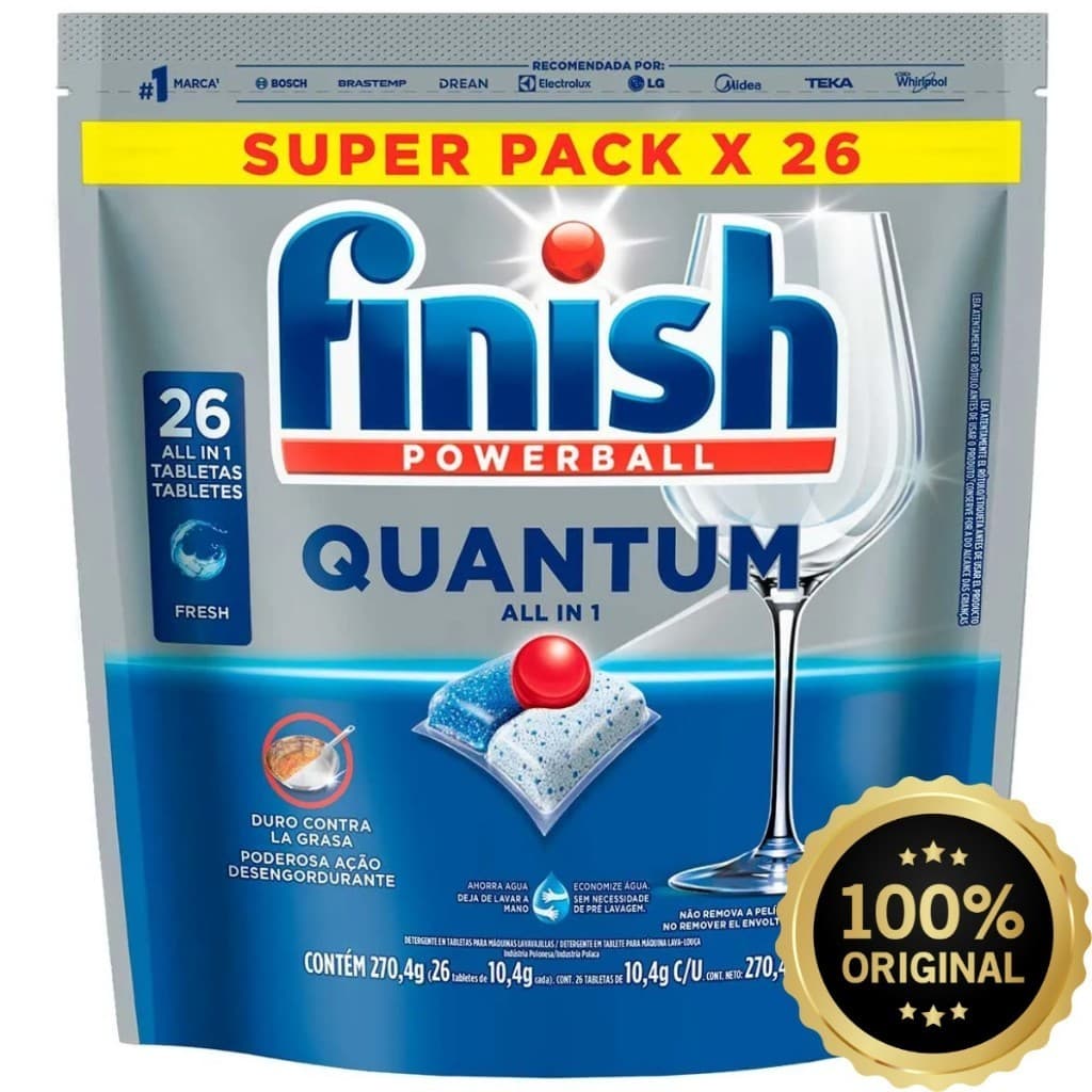 Detergente Finish Quantum All in 1 C/ 26 Tabletes Lava-Louças Powerball Original