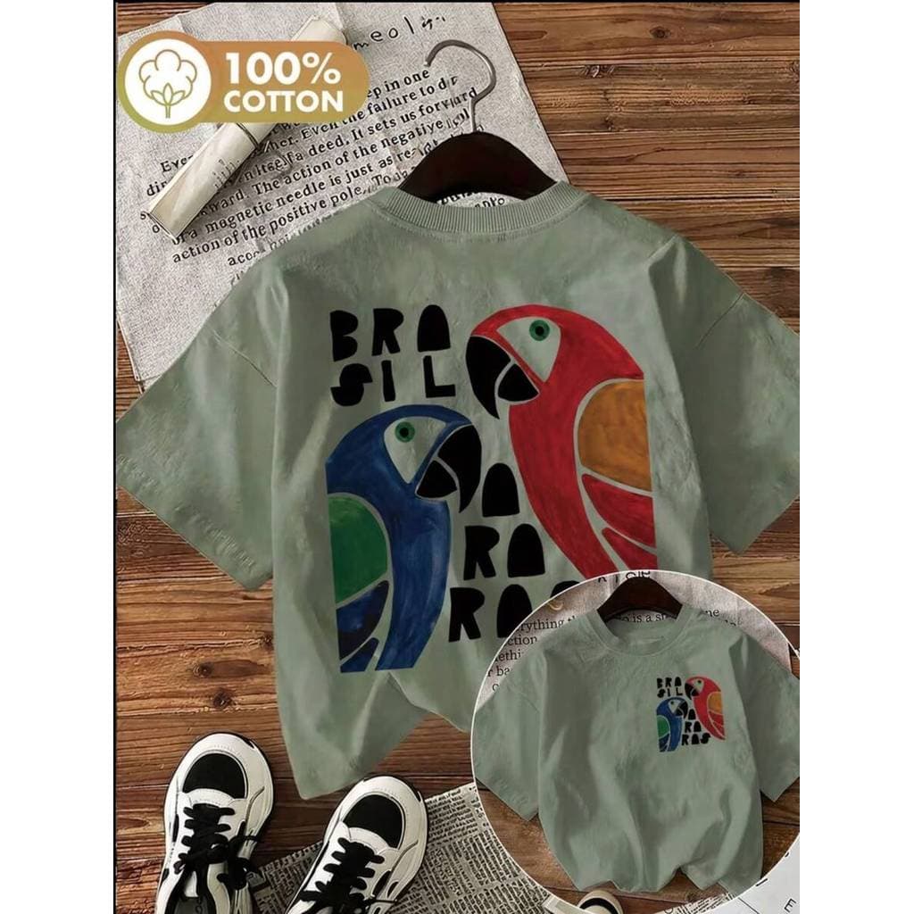 Camiseta Feminina Estampada 100% Algodão Premium Modelo: "Araras Brasil"