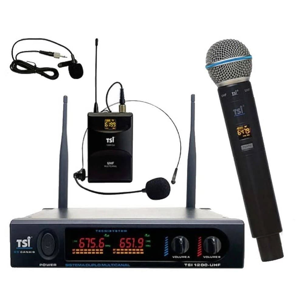 Microfone Sem Fio Duplo TSI-1200-CLI Preto
