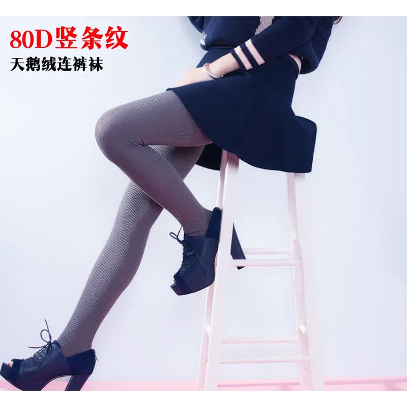 Versão coreana 80D meia-calça primavera outono médio grosso veludo mais magro olhar listras verticais Anti-Snagging bela