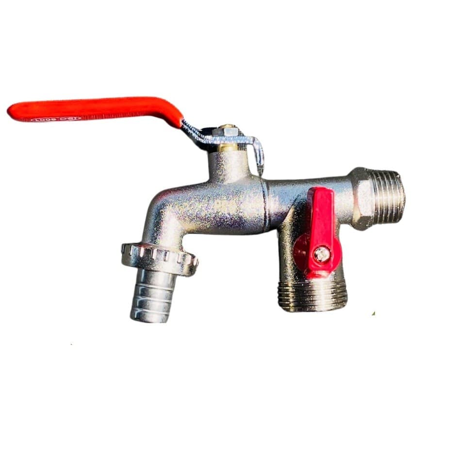 2 Torneira Esfera de Zinco Duas Saídas Maquina Tanque Jardim 1/2 Metal Cromado - kit 2 unidades