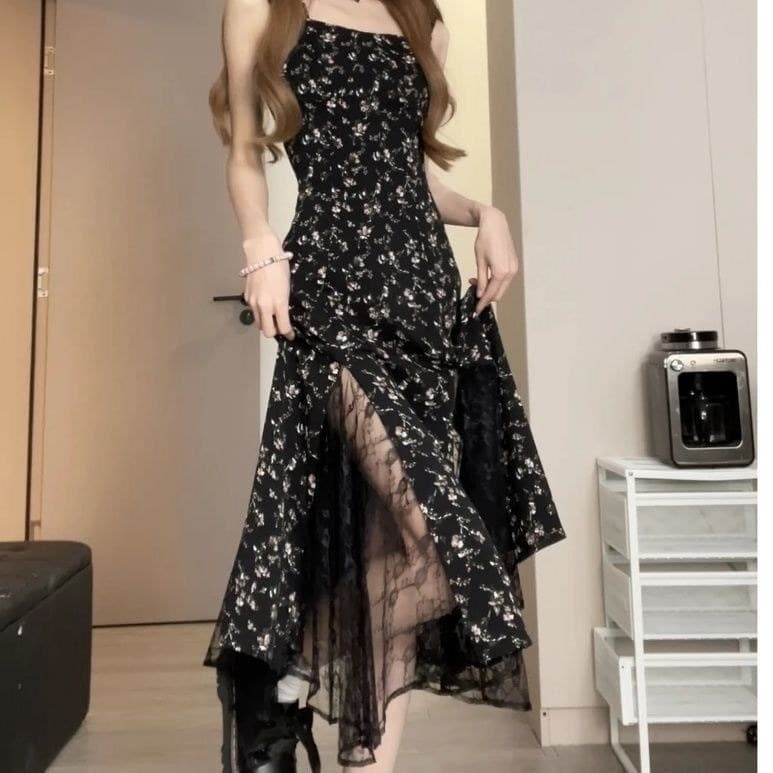 Único/terno verão novo terno rosa saia mais magro olhar Floral renda estilingue saia cintura estreita vestido protetor s