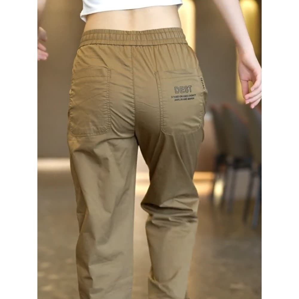LAIYUEHUI/LAIYUEHUI Masculino Primavera Outono Novo Produto Calças Casuais Cordão Cor Pura Calças Masculinas Cintura Elá