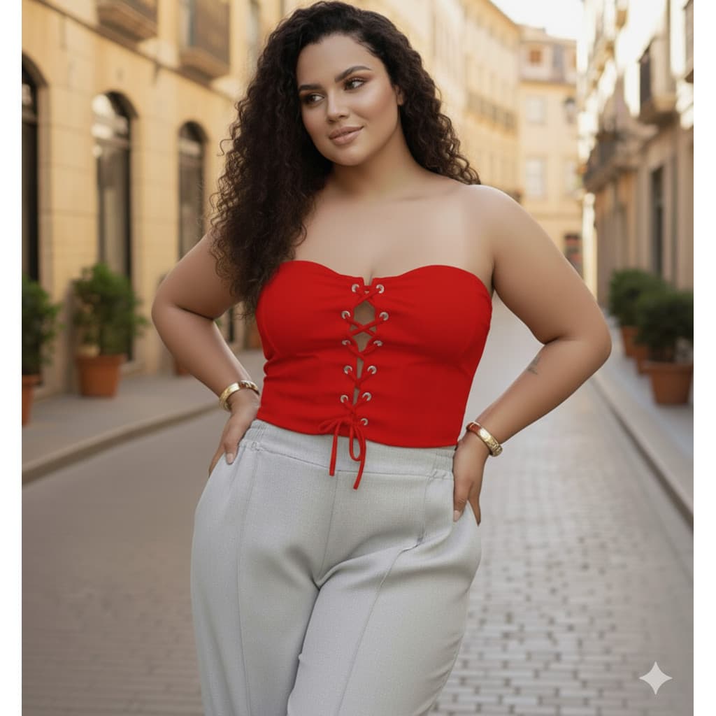 Corset plus size 46/52 G/GG frente regulável tomara que caia