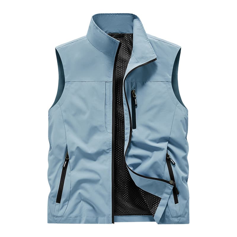Novo estilo masculino primavera outono estilo fino ao ar livre Multi-bolso colete novo estilo colete cor sólida gola Cas