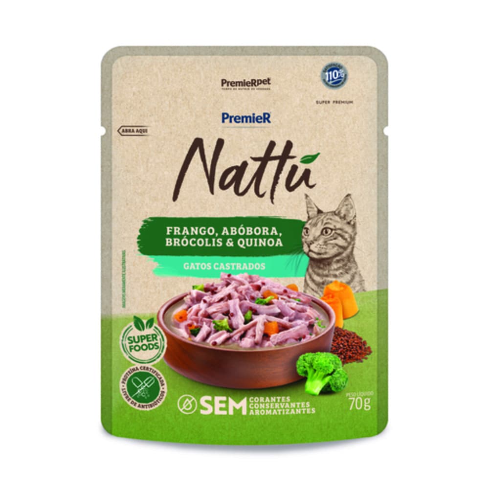 Premier Sache Gato 70Gr Nattu Ad Castrado Frango/Abobora