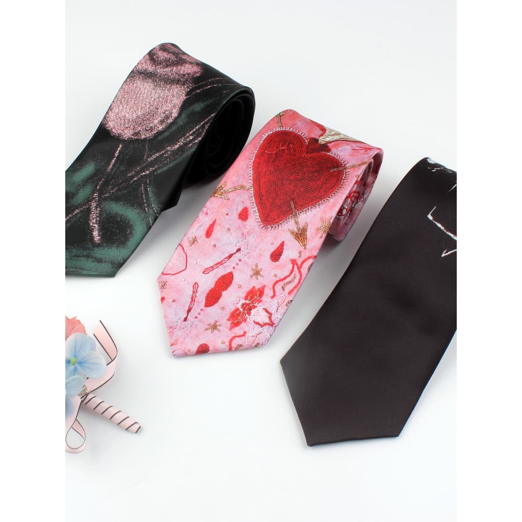 Masculino feminino roupa Formal 8CM impresso sedoso preto rosa gravata de mão coração flor padrão moda Casual
