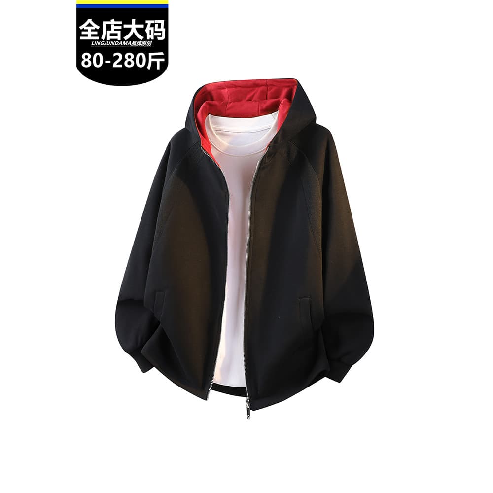 Primavera meninos gordos Plus Size estilo americano pesado com capuz Cardigan moletom solto casal jaqueta Street Wear Ca