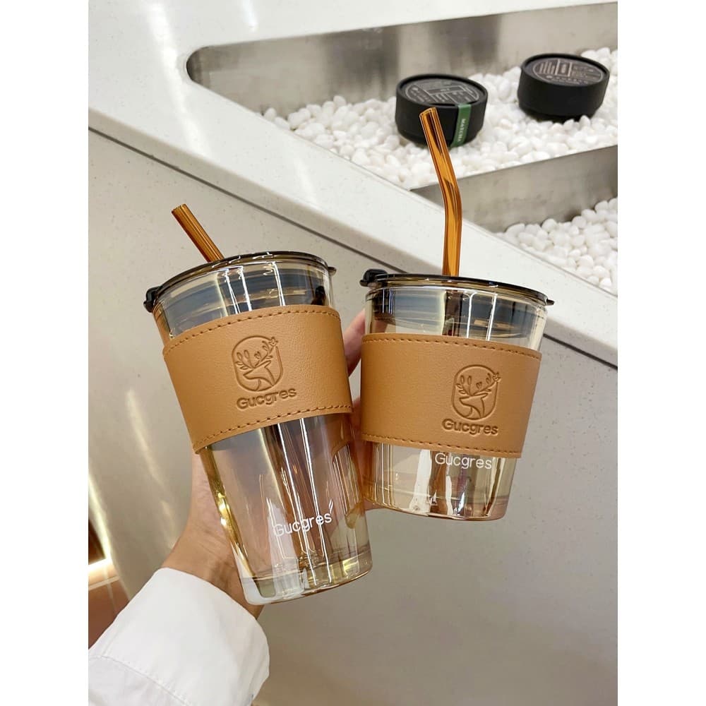 Ins copo de água feminino high-End sentir copo de vidro meninos luz luxo com tampa de palha xícara de café casal casa al