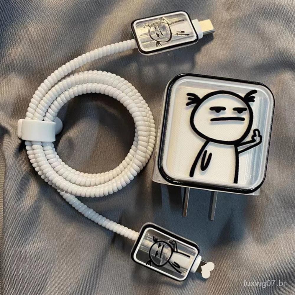 Capa Fofa De Linha Criativa Para Telefone 14 13 Pro Max 18/20W Carregador Protetor De Carregamento Enrolador De Fio De D