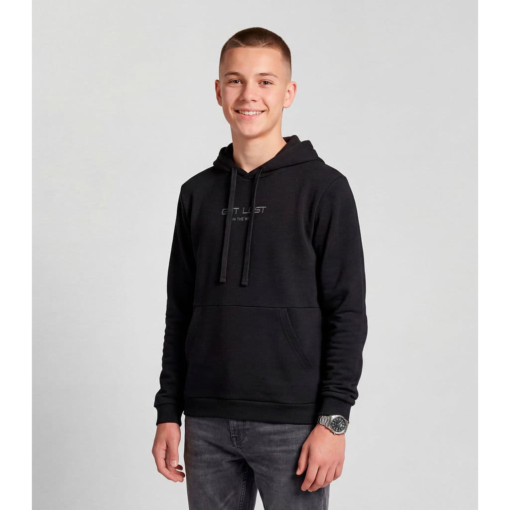 Blusão Juvenil Moletom Com Capuz e Bolsos Minty Preto