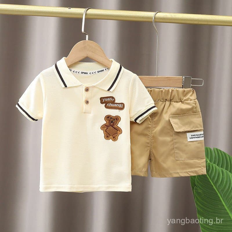 Terno de verão infantil, camisa Polo Shorts terno de duas peças, adequado para crianças de 0 a 5 anos