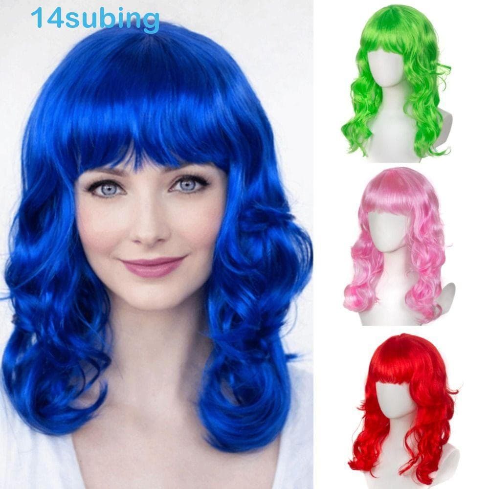 Peruca Longa Cacheada Ondulada SUBING, Peruca Cacheada Harajuku Cosplay Laranja Azul Dourada Cinza, Estilo Feminino em C