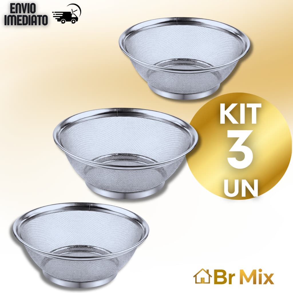 Cesto Escorredor Inox Multiuso 22cm Cozinhar e Escorredor Legumes Macarrão, Arroz Frutas