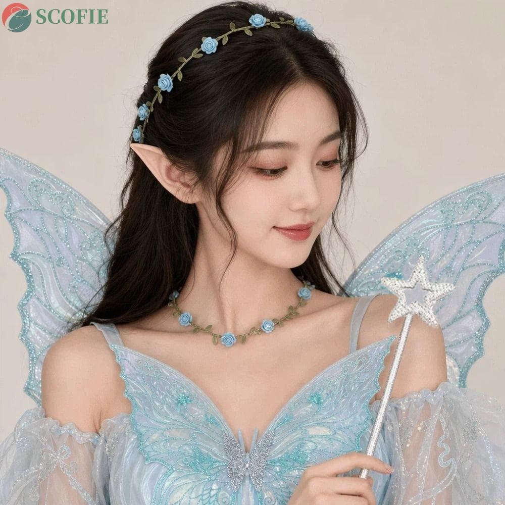 Conjunto De Orelha De Elfo Com Guirlanda De Asas SCOFIE , De Borboleta Coroa De Flor De Varinha Cosplay De Fada
