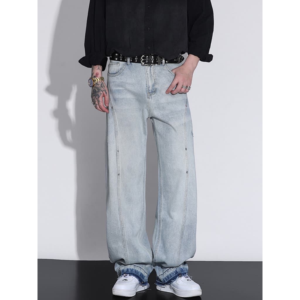 Calças de brim Retro americanas masculinas soltas calças retas High-End calças masculinas casuais Machete calças masculi