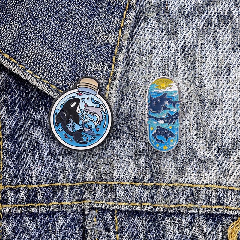 Oceano Tubarão Baleia Esmalte Pino Conjunto Dos Desenhos Animados Mar Animal Broche Emblema Para Saco De Roupas Decoraçã