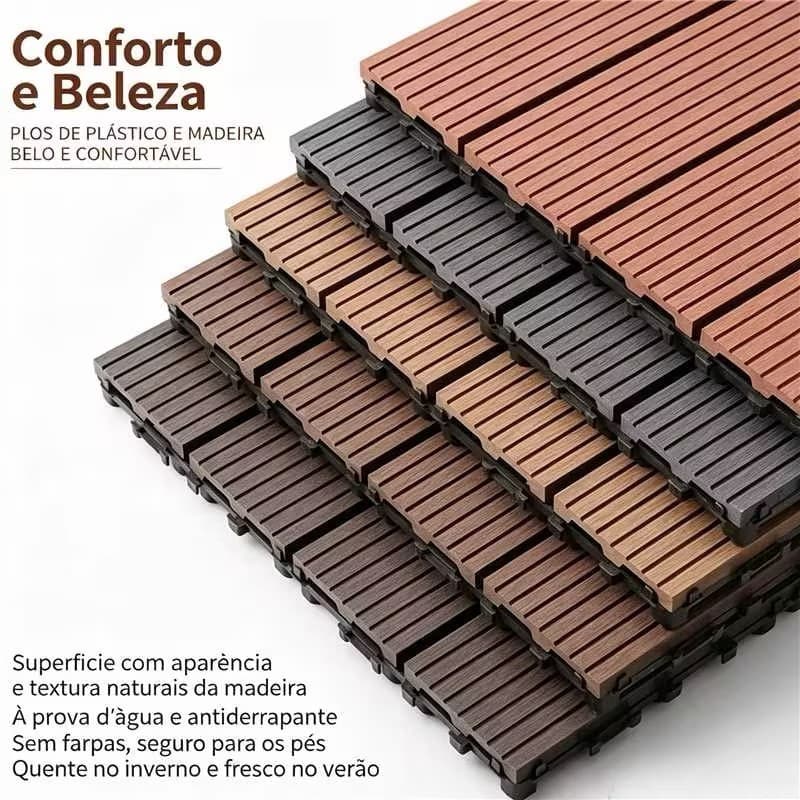 Piso de Madeira Plástica para Área Externa – Ecológico, Anticorrosivo e DIY em Painéis Encaixáveis