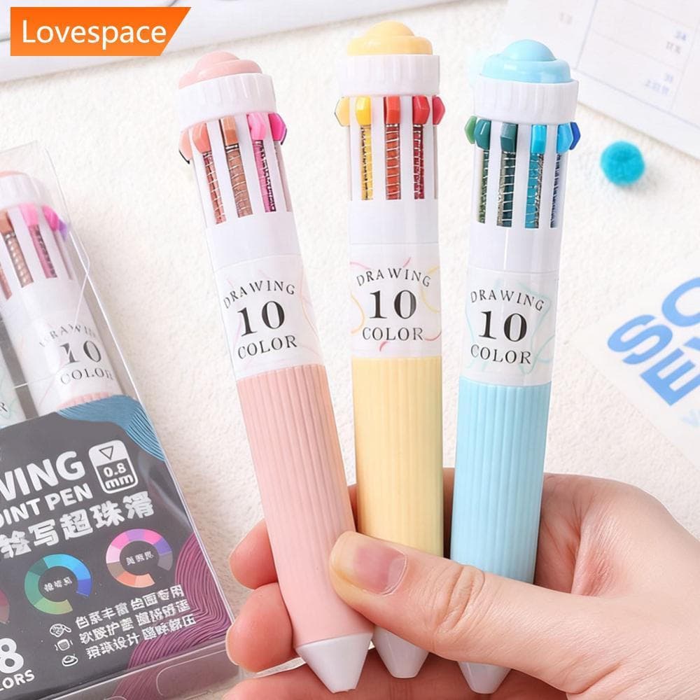 LS-STORE Caneta Esferográfica Colorida 10 Em 1 , 60 Cores , Conjunto De Canetas Multicoloridas , 0.8 Mm , Ponta Fina , E