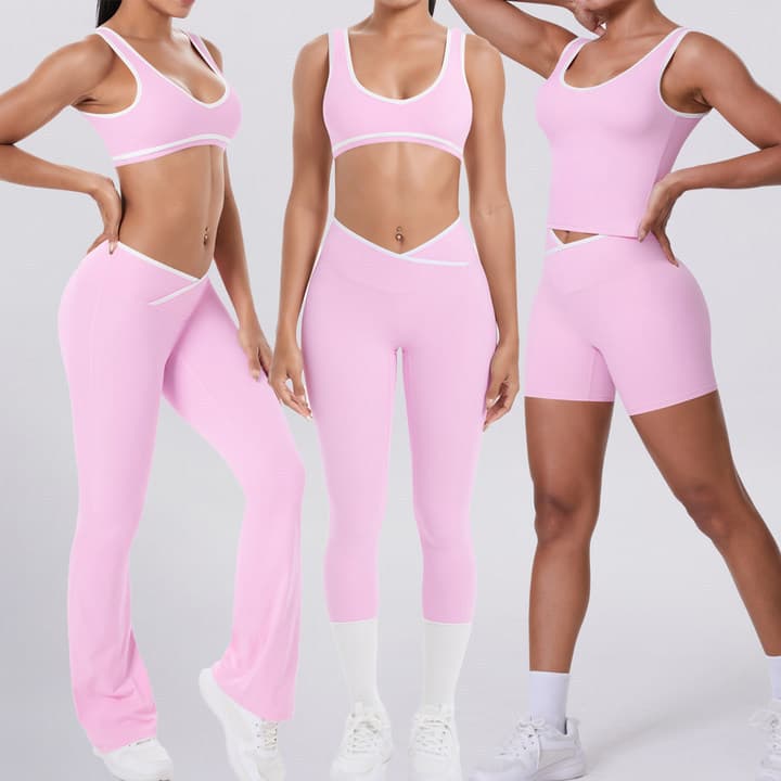 Feminino nu magro yoga sutiã colete contraste cor calças de cintura alta esportes casuais yoga Wear terno de cinco peças