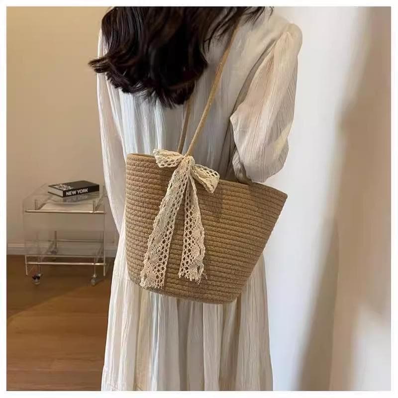 Bolsa de praia de grande capacidade 2024 elegante All-Match Commuter sacola nicho tecido portátil estilo ocidental bolsa